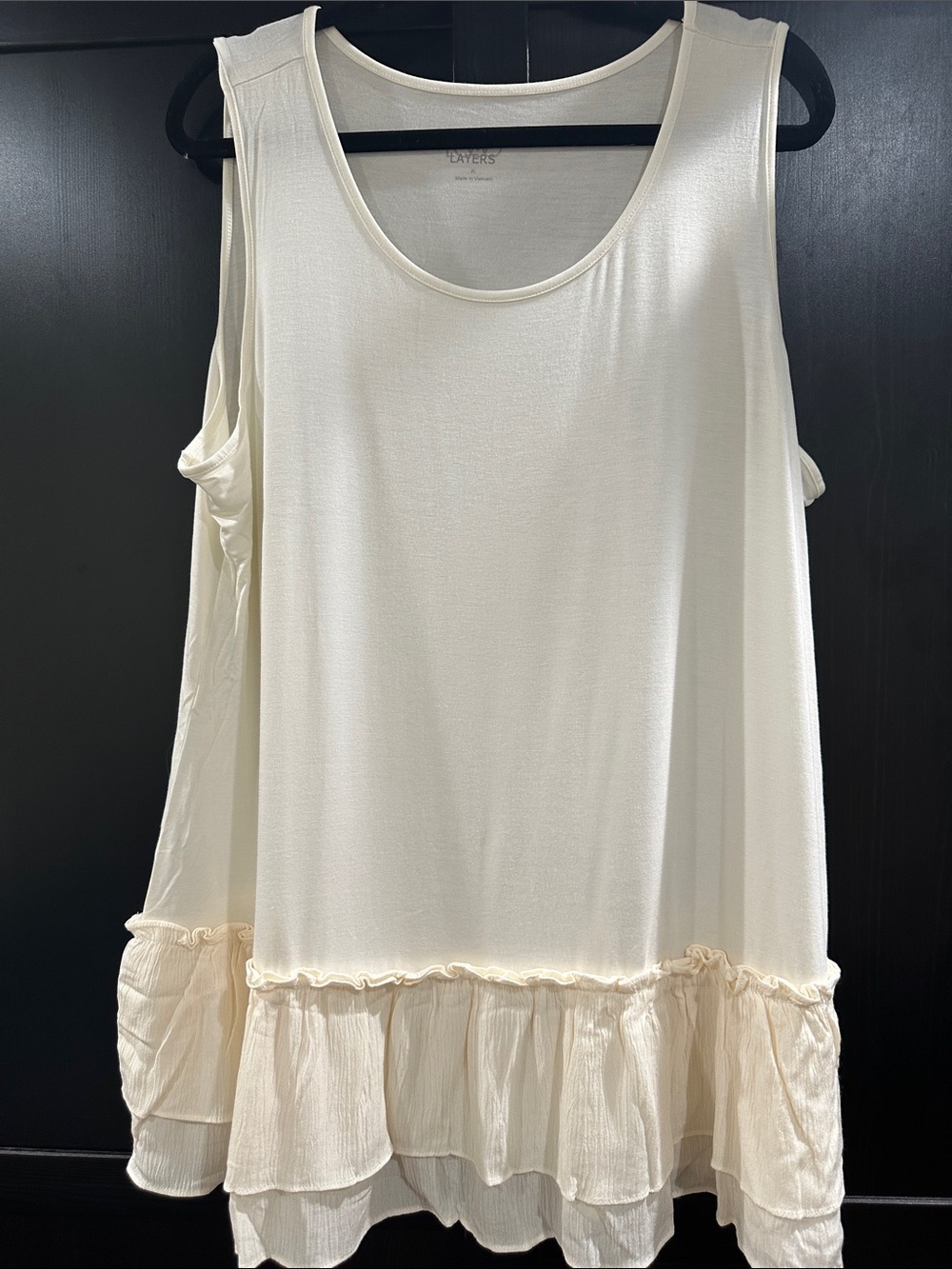 LOGO by Lori Goldstein Cream Ruffle-Hem Sleeveless Tank
